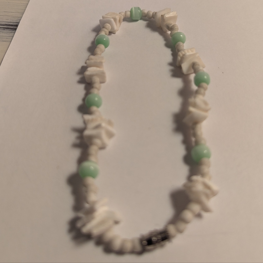 Classic Vtg 1970s Cream & Green Boho 10" Puka Shell Anklet Surfer Beach Summer - Picture 9 of 11